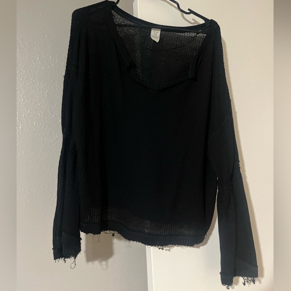 We The Free Black Sheer Knit Top